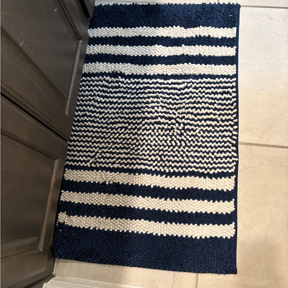 Navy Blue and White Striped Bath Rug - Picture 3 of 3